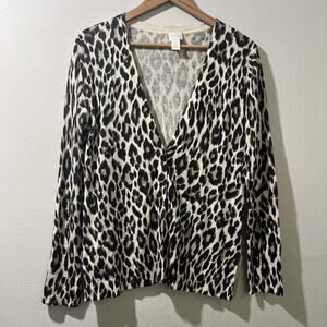Chico’s Chicos Size 0 Small Reena Animal Print Cardigan Sweater Cheetah Leopard
